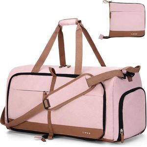 Opvouwbare reistas sporttas weekendtas voor dames - met schoenenvak - roze, 60L
