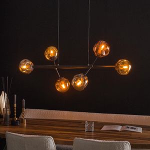 Industriële hanglamp Molecule mix glass | 6 lichts | Artic zwart | 110x40x150 cm | eetkamer / woonkamer | glazen bollen design | modern