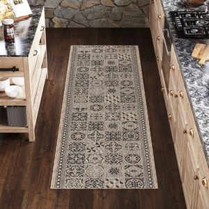 Tapiso Melissa Loper Laagpolig Bruin Mozaiek Indoor Outdoor Vloerkleed Maat- 70x350