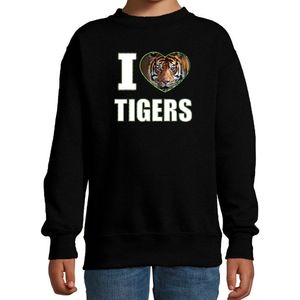 I love tigers sweater met dieren foto van een tijger zwart voor kinderen - cadeau trui tijgers liefhebber - kinderkleding / kleding 98/104