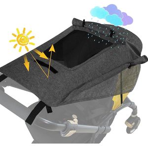 Luifel kinderwagen met uv-bescherming 50+ en waterdicht, dubbellaags stof met kijkvenster en extra brede schaduwvleugels, donkergrijs