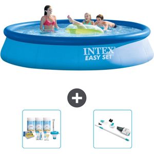 Intex Rond Opblaasbaar Easy Set Zwembad - 396 x 84 cm - Blauw - Inclusief Onderhoudspakket - Stofzuiger