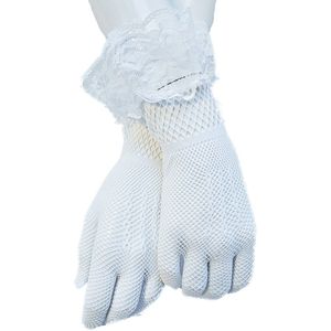 BamBella® Handschoenen van kant- Kort Zwart - onesize - Elastische Visnet handschoen festival | verkleden feest kleding