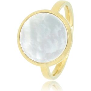 My Bendel Ring goudkleurig met ronde Pearlshell - De 12 mm ronde Pearlshell in deze goudkleurige ring zorgt voor uniek effect - Met luxe cadeauverpakking
