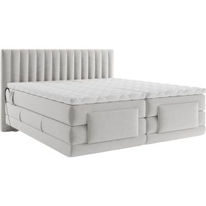 Palacio Set boxspringbed met hoofdbord met verticale stiksels + elektrische relaxbedbodems + matras + dekmatras - 2 x 80 x 200 cm - Velours - Lichtgrijs - DONSI van PALACIO L 215 cm x H 118 cm x D 168 cm