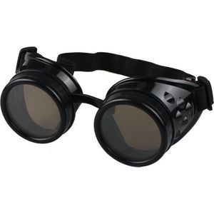 KIMU Goggles Steampunk Bril - Zwart Montuur - Zonnebril Glazen - Zwart Motorbril Burning Man Rave Space Stofbril Zijkleppen Festival