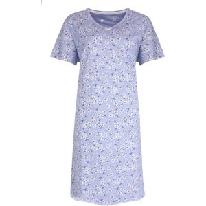 Tenderness Dames Nachthemd - Slaapkleed - Bloemenprint - 100% Katoen - Lavendel Blauw - Maat S