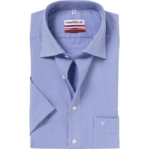 MARVELIS modern fit overhemd - korte mouw - blauw-wit gestreept - Strijkvrij - Boordmaat: 38