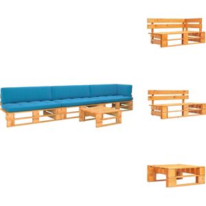 vidaXL Pallet Loungeset - Grenenhout - Blauwe kussens - 110 x 65 x 55 cm - Inclusief tafel en kussens - Geschikt voor binnen en buiten - Montage vereist - vidaXL - Tuinset