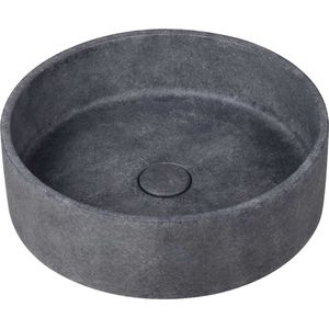 Betonnen waskom opbouw donker beton, ronde wasbak beton wastafel, donker grijze waskom beton, rond 39x12 cm BET-501dc