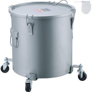 VEVOR 24.5 L Frituurvet Emmer, 0,7 mm Dik,Roestvrije Coating van Koolstofstaal, Roestbestendig, Corrosiebestendig en Duurzaam, met 1 Deksel en Filterzak en 4 Rollen,voor Restaurants, Fastfoodketens, Bars, Barbecueplekken, Buffetten en Kantines,Grijs