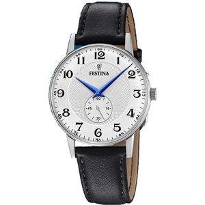 Festina F20566/1 Horloge Retro staal-leder zilverkleurig-zwart 36 mm