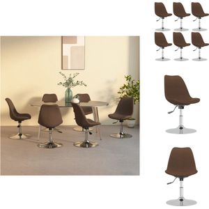 vidaXL Eetkamerstoel Bruin 49 x 45 cm - Comfortabele en duurzame stoel met verstelbare hoogte en 360 graden draaibaar - Verchroomd metalen frame - Set van 6 stoelen - Eetkamerstoel