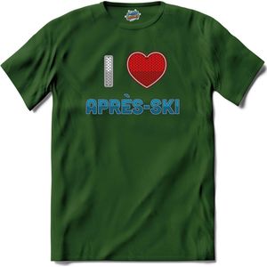 I Love Après-ki | Grappige apres ski shirt | Wintersport kleding - T-Shirt - Unisex - Bottle Groen - Maat S