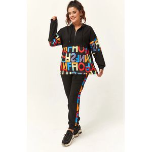 Dames Grote Maat Trainingspak met Gekleurde Letterprint 2XL - Plus Size Tracksuit XXL