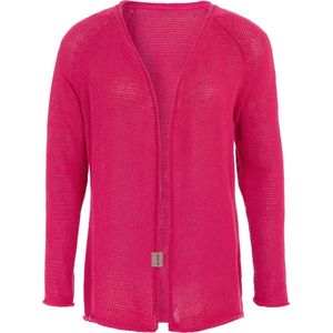 Knit Factory Jasmin Kort Gebreid Dames Vest - Lente & zomer vest - Dames cardigan gemaakt uit 80% gerecycled katoen - Fuchsia - 36/38