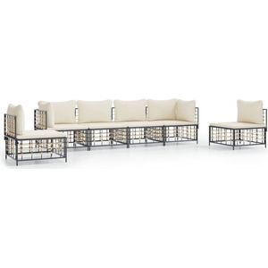 VidaXL Loungeset 6-delig met Kussens - Poly Rattan Antracietkleurig