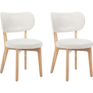 Vente-unique Set van 2 stoelen van ribfluweel en heveahout - Wit - TORIEL L 51 cm x H 82.5 cm x D 57 cm