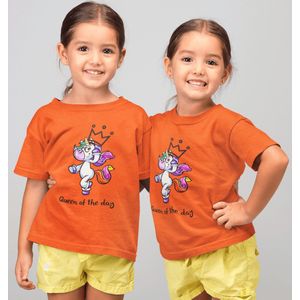 T-shirt kinderen Unicorn | Koningsdag Kleding Kinderen | Oranje | maat 110