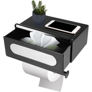 Toilet roll holder with wet wipes box, Toilet roll holder with shelf drawer, Toilet roll holder without drilling black, Toilet roll holder with shelf for kitchen and bathroom.