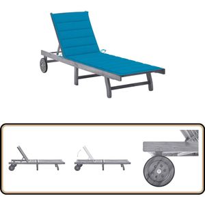 vidaXL Ligbed met Kussen - Massief Acaciahout - Grijs Ligbed - Acacia Hout - Lounge Stoel - Tuinset - Buiten Meubilair