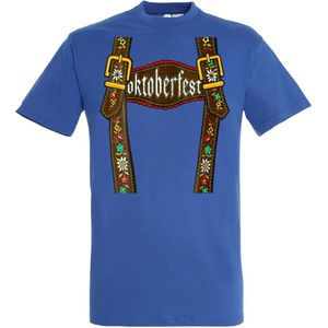 T-shirt Lederhosen man | Oktoberfest dames heren | Tiroler outfit | Carnavalskleding dames heren | Blauw | maat XL