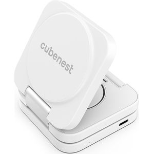 Cubenest 3-in-1 magnetische draadloze oplader compatibel met MagSafe-technologie - snellaadfunctie compatibel met Apple Watch 7-9 en Ultra 1-2, iPhone 12-15, AirPods 2/3/Pro, Qi-apparaten (wit)