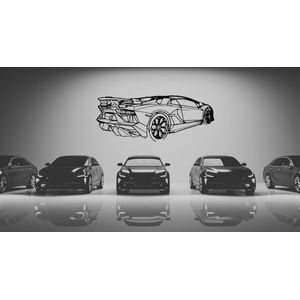 Aventador SVJ Roadster Angle - Silhouette - Metaalkunst - Zwart - 120cm - Auto Decoratie - Muur Decoratie- Man Cave - Cadeau voor man- Inclusief ophangsysteem