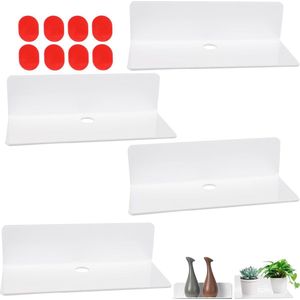 4 stuks wandplank wit, 23 x 9 x 6 cm, acryl, zwevend rek, wandplank, plank zonder boren, mini-wandplank, plankplank, zwevende plank, waterdicht, voor badkamer, keuken, kantoor, slaapkamer