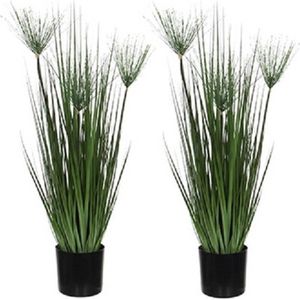 2x Groene Papyrus kunstplanten 76 cm in zwarte pot - Kunstplanten/nepplanten