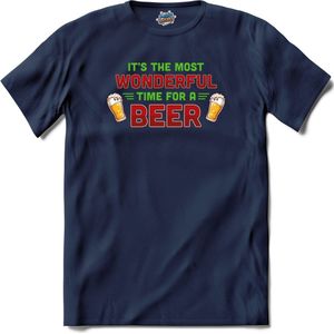 It's the most wonderful time for a beer - foute bier kersttrui - T-Shirt - Meisjes - Navy Blue - Maat 12 jaar