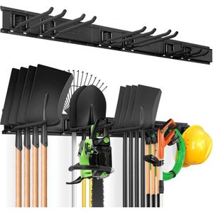 Opbergrek - Ophangsysteem gereedschap - 3 Delen totaal 122,2 cm - 6 Ophanghaken van 21,5 cm - Totale draagcapaciteit 272kg - Voor Garage - Staal - Zwart