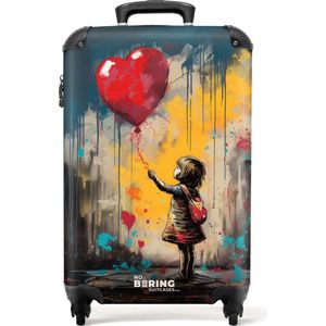 NoBoringSuitcases.com® - Handbagage koffer lichtgewicht - Reiskoffer trolley - Meisje met ballon in graffiti stijl - Rolkoffer met wieltjes - Past binnen 55x40x20 en 55x35x25