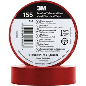 3M Isolatie Tape - 19mm breed - 0,127mm dik - 20 meter - Rood