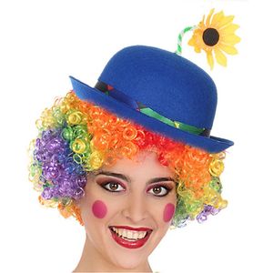 Verkleed bolhoed voor volwassenen blauw met bloem - Carnaval clown kostuum hoedjes