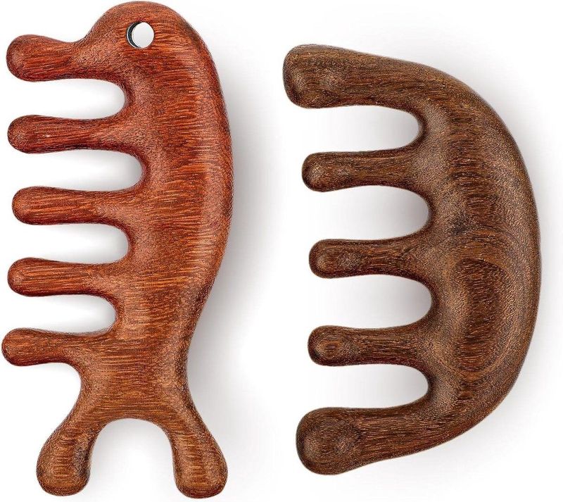 Hoofdhuid Massage Kam - Houten Massage Kam voor Hoofdhuid en Gezicht - 2-Pack