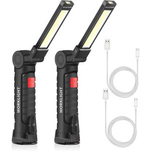 Oplaadbare Draagbare Werklamp met Magnetische Voet - 5 Verlichtingsmodi en 360° Draaihoek voor Garage, Camping en Noodgevallen (2 Stuks)