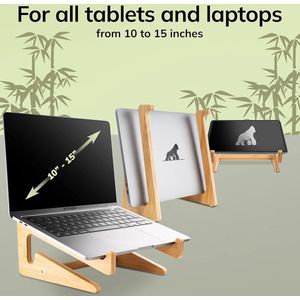 Laptopstandaard van bamboe, ergonomische universele houder voor notebook verhoging, compatibel met 10-15 inch, laptophouder, bureau, verticale laptopstandaard (bamboe)