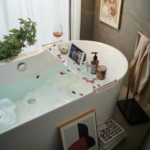 Clear Acryl Badkuip Tray Rack met Gouden Rails - Boek Telefoon Kaars Wijn Tablet Houder - Waterdichte Caddy Badkamer Accessoires - Geschenken voor Vrouwen Beelee BA0011G bathtub tray