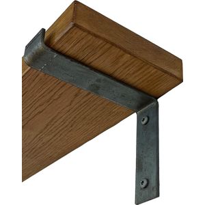 GoudmetHout Massief Eiken Wandplank - 160x15 cm - Donker eiken - Industriële plankdragers L-vorm zonder coating - Staal - Wandplank hout