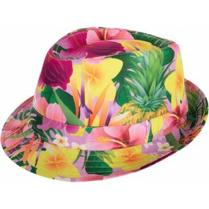 Toppers - PartyXplosion Verkleed hoedje voor Tropical Hawaii party - bloemen print - volwassenen - Carnaval