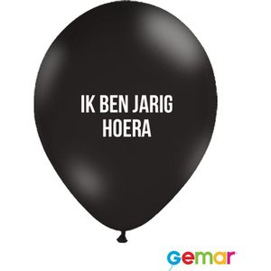 Ballonnen Ik ben Jarig Hoera Zwart met opdruk Wit (helium)