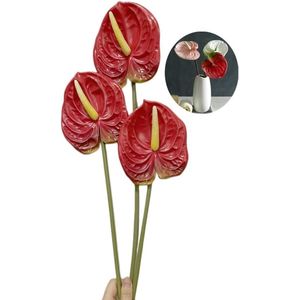 Kunstmatige Anthurium lelies permanente bloem 26"" 3 stuks tropische imitatie planten boeketten voor tafel centerpieces en bruids bruiloft festival decoratie bloem (rood)