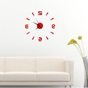 Self Adhesive Wall Clock Sticker 1mm Acrylic DIY Soldiers Modern Home Decor Mirror Watch - Red