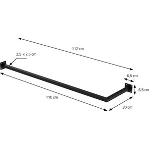 Garderobestang hoek voor wand 30x110 cm zwart staal ML-Design