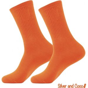 SilverAndCoco® - Gekke Vrolijke Foute Happy Nederland Sokken Kleding / Leuke Grappige Dikke Warme Dames & Heren / Thermosokken Kingsday accessoires Sok Outfit Katoen / Socks Mannen en Vrouwen - Oranje Koningsdag