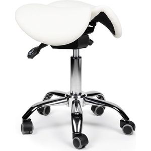 ABC Kantoormeubelen split-zit ergonomische zadelkruk wit zithoogte 50cm t/m 68cm zonder voetring