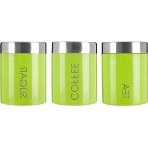 Behlter voor thee koffie en suiker lindegroen emaille groen - 9 x 9 x 13 cm