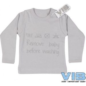 VIB® - Baby T-Shirt Remove Baby before washing (Grijs)-(0-3 mnd) - Babykleertjes - Baby cadeau