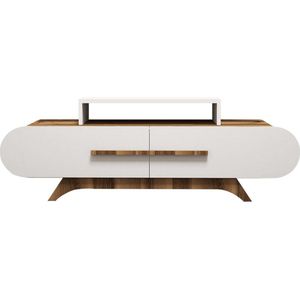 Asir TV Meubel Modern TV-meubel met veel ruimte en notenhout witte afwerking - 145cm - Wit; Bruin